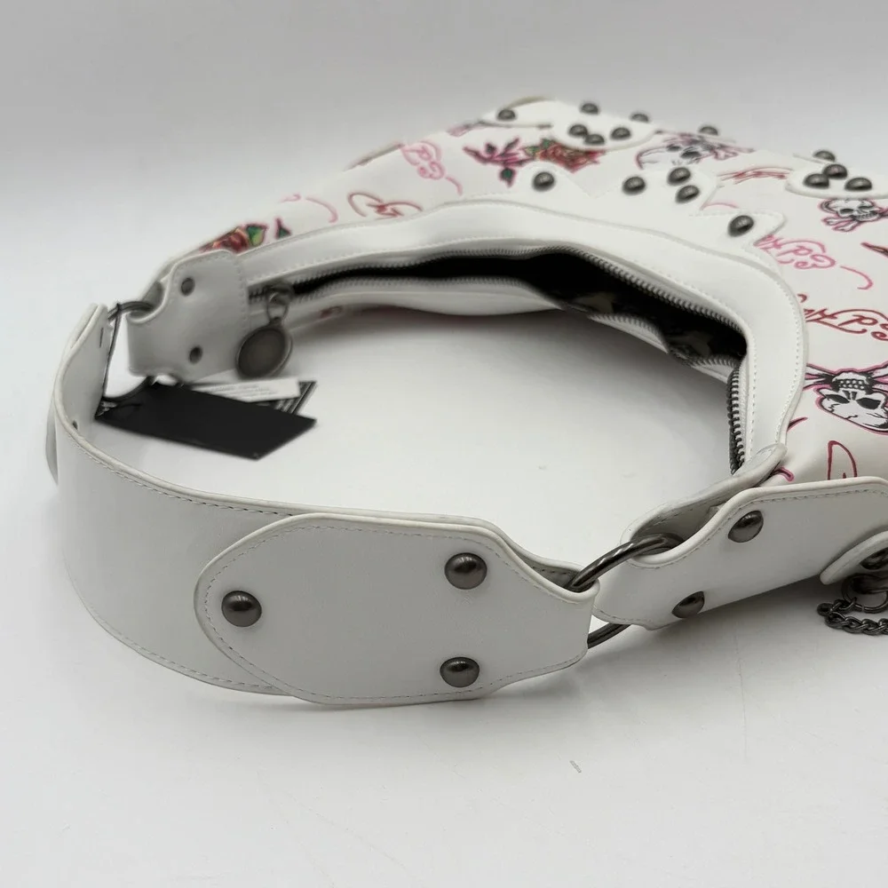 Ed Hardy White Skull‎ Rose Tattoo Hobo Shoulder Bag Purse